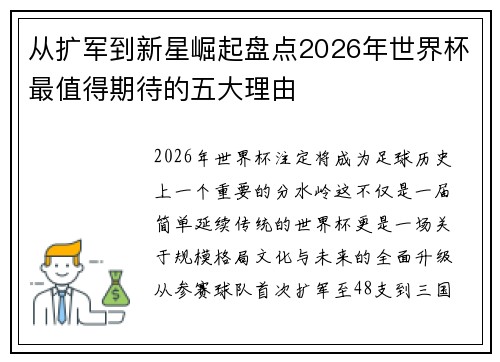 从扩军到新星崛起盘点2026年世界杯最值得期待的五大理由
